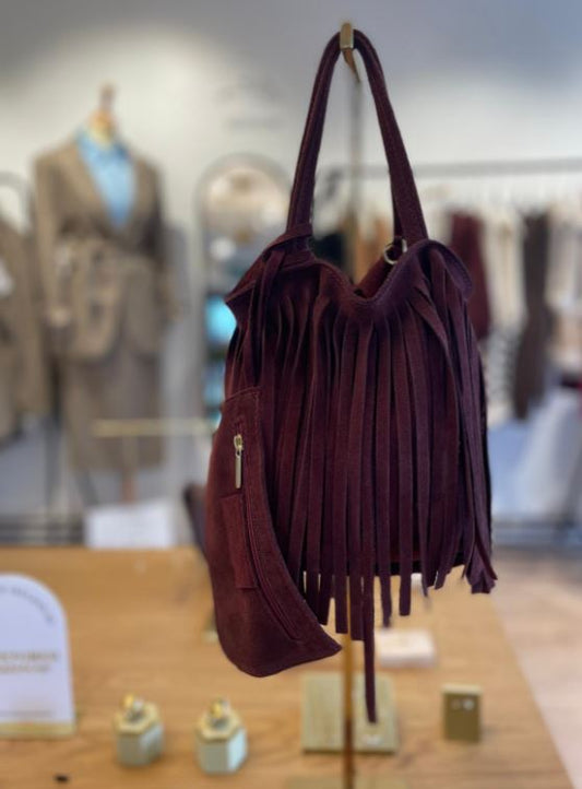 Leather Fringe Handbag - Deep Burgundy
