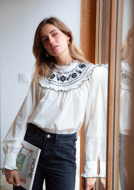 Faria Embroidered Cotton Blouse