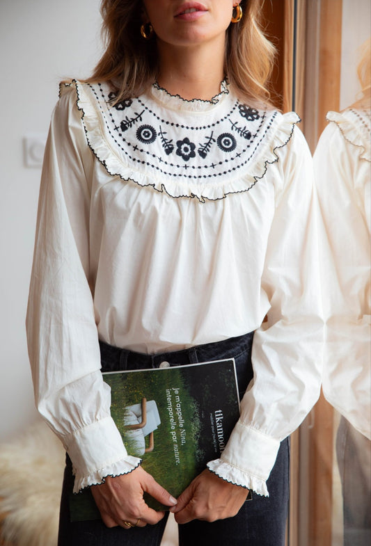 Faria Embroidered Cotton Blouse