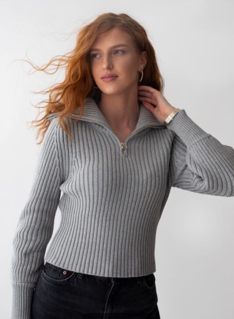 Harlow Grey Melange Half Zip Jumper